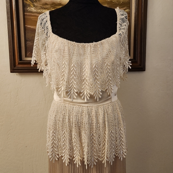 Vintage Ivory Embroidered Fringe Maxi Dress by Lee Jordan - Picture 10 of 16